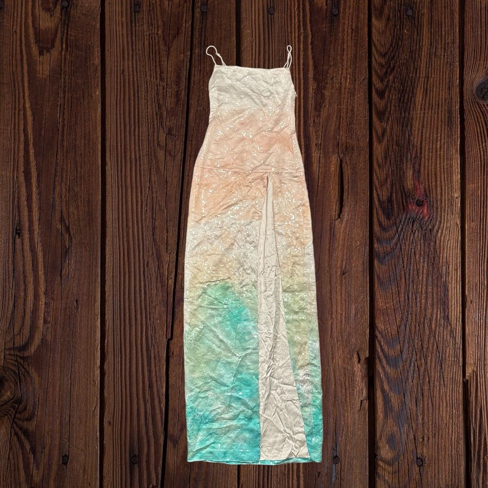 Retrofete Pastel Ombre Rainbow Long Sequin High Slit XS or XXS